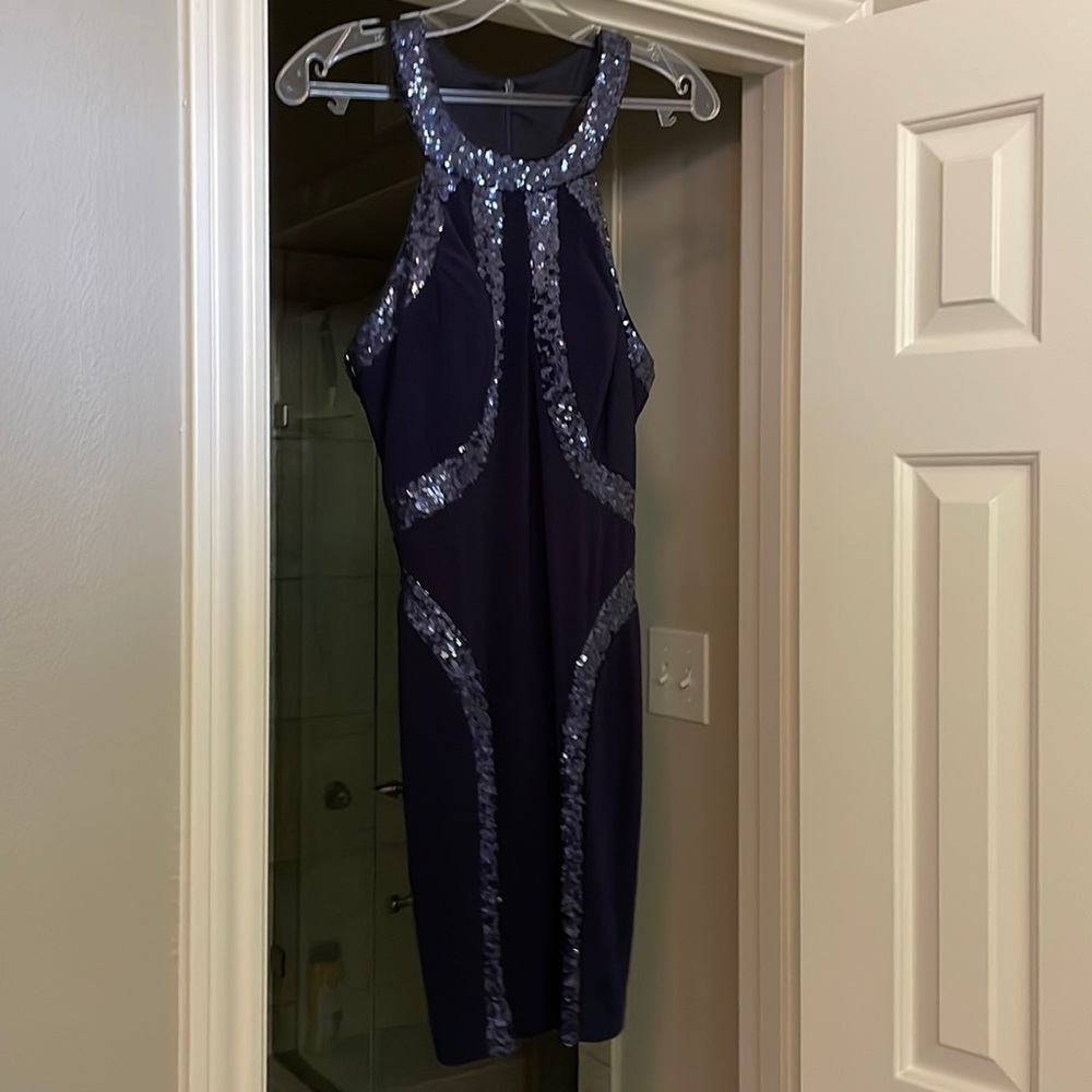 Never worn Navy sequenced dress.